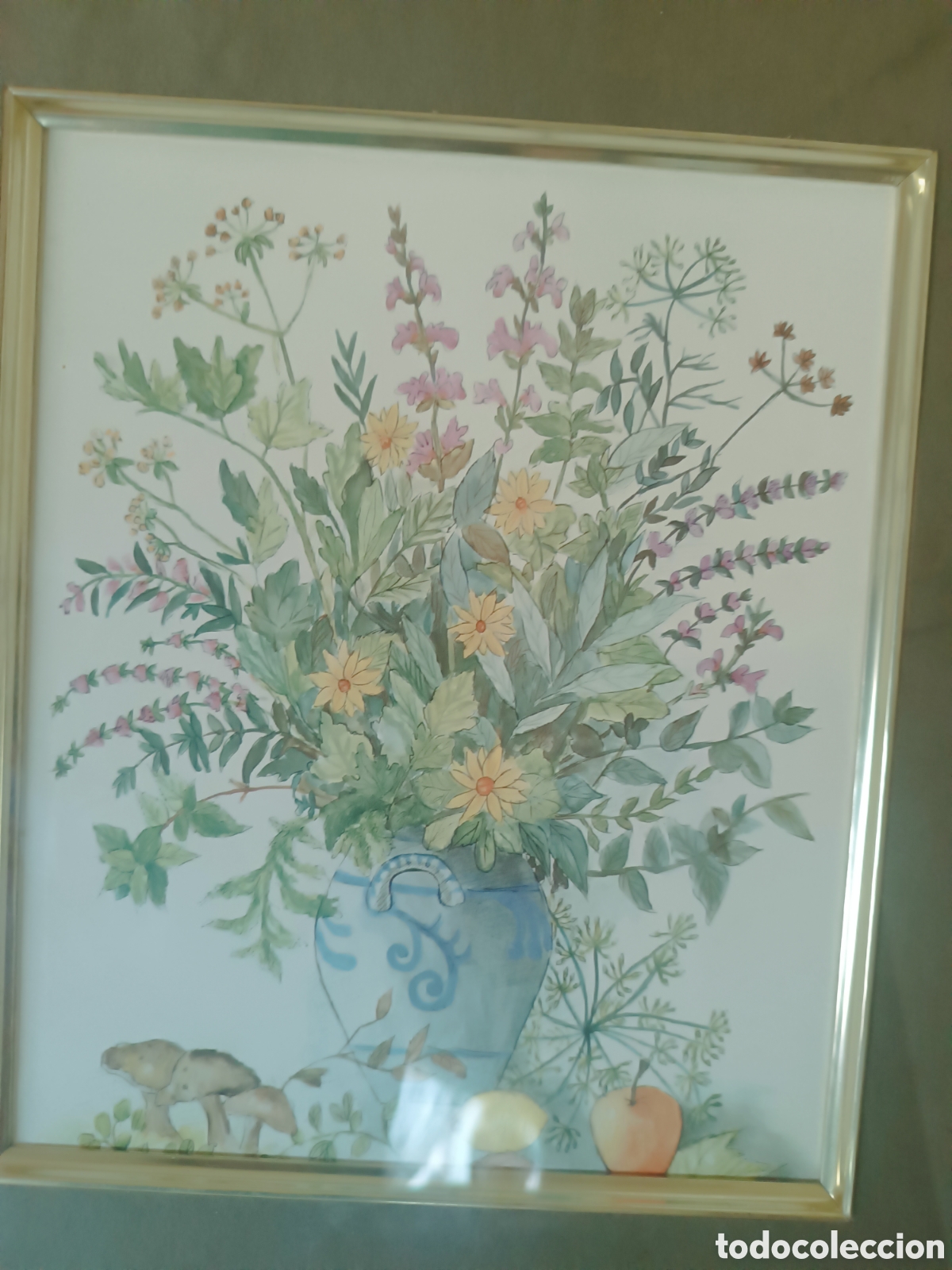 Vintage: Cuadro floral con marco de madera - Foto 2