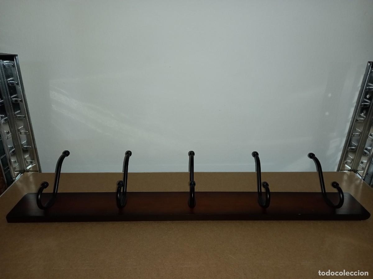 Vintage: Perchero Pared Madera Nogal 5 Ganchos
