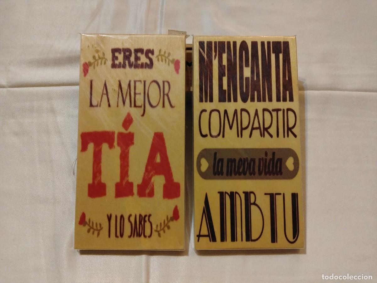 Vintage: 2 CARTELES EN MADERA CON FRASES...(A LA MEJOR TIA Y M&acute;ANCANTA COMPARTIR....)10 x 20 cm