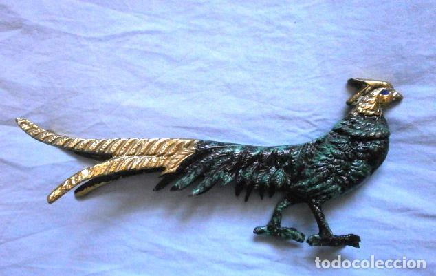 Vintage: Figura Ave metal policromado - p&aacute;jaro - 16 cm largo., 597 gramos