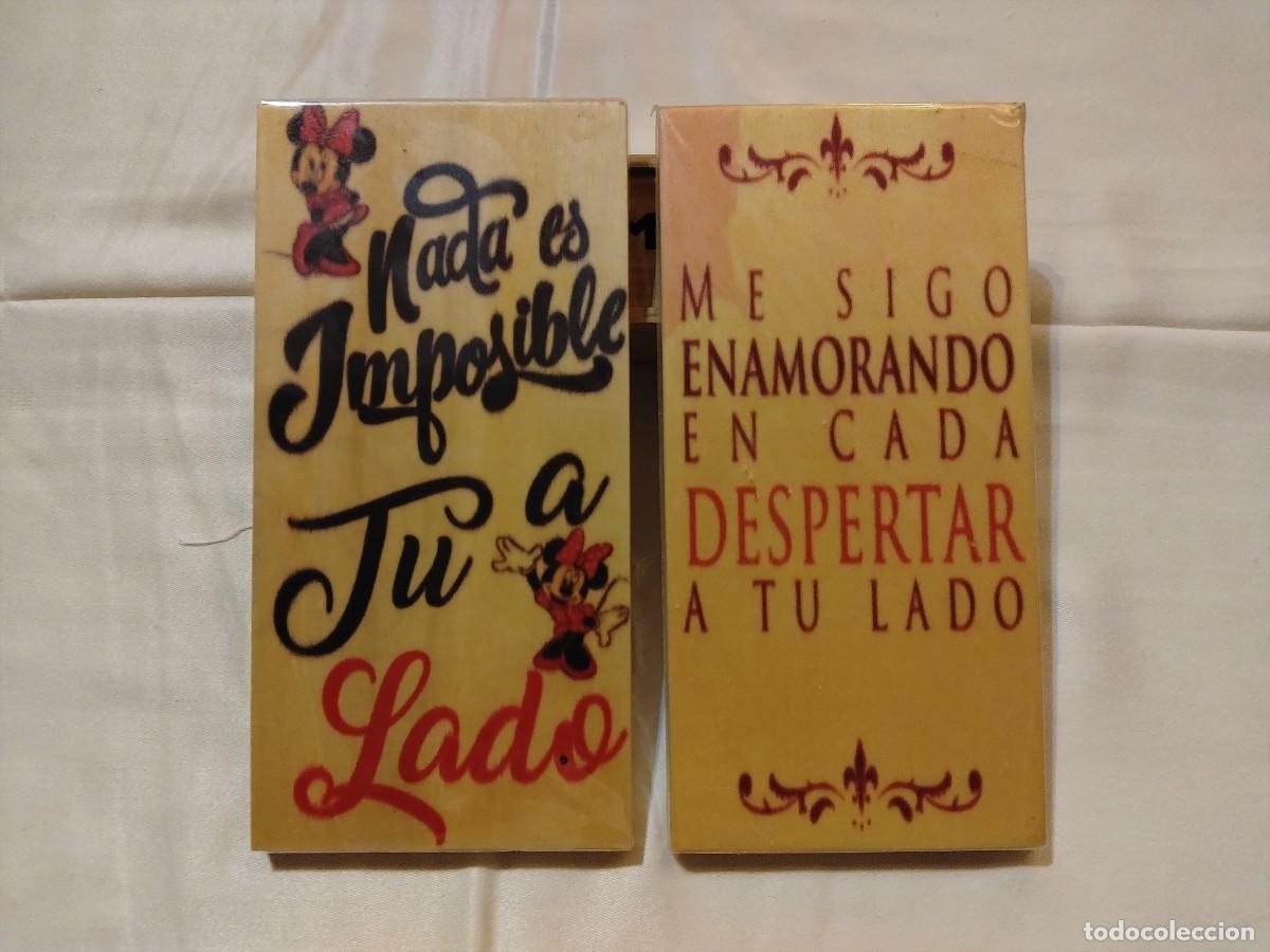 Vintage: 2 CARTELES EN MADERA CON FRASES...(NADA ES IMPOSIBLE Y EN CADA DESPERTAR....)10 x 20 cm