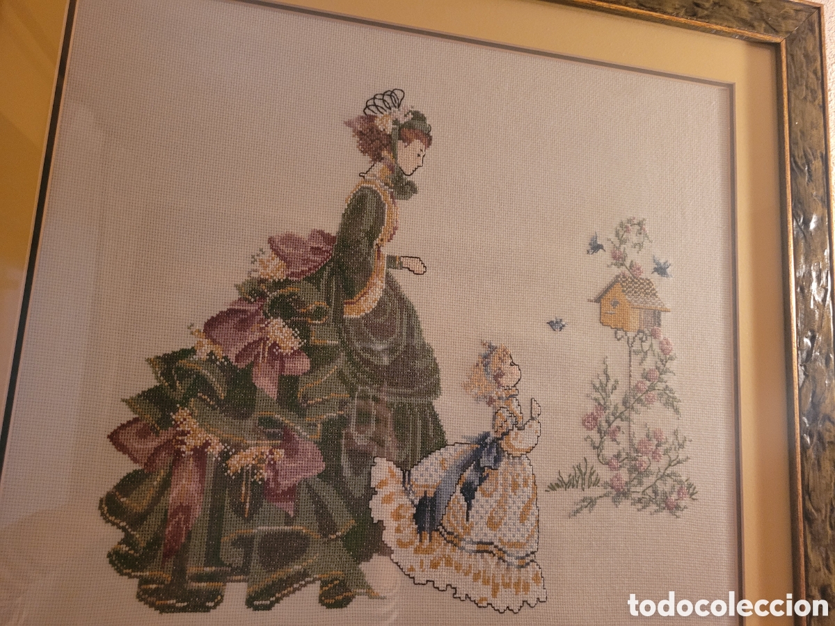 Vintage: CUADRO DE &rdquo;PUNTO DE CRUZ&rdquo;, enmarcado con cristal