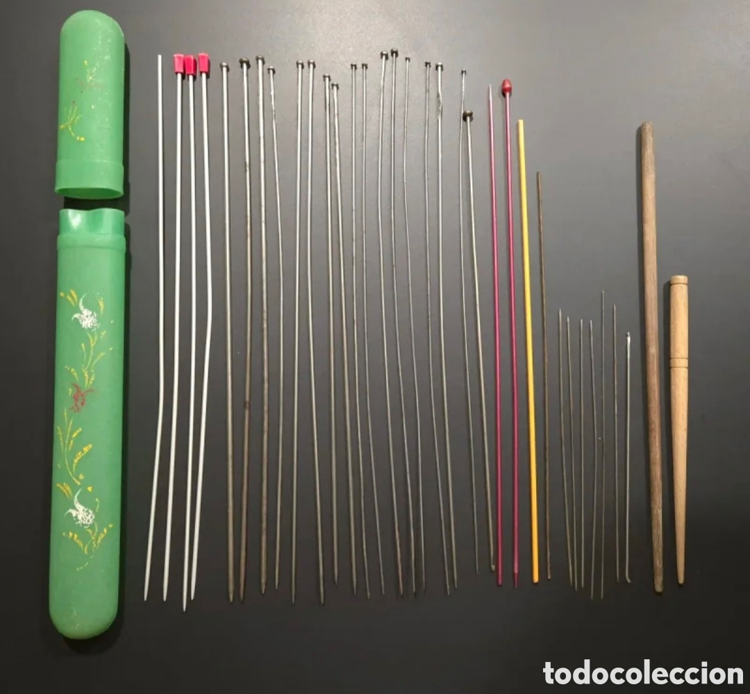 Vintage: Lote agujas antiguas de tejer + estuche original