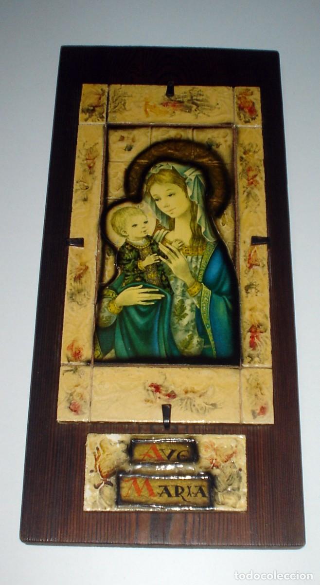 Vintage: CUADRO VIRGEN MAR&Iacute;A EN MADERA MACIZA
