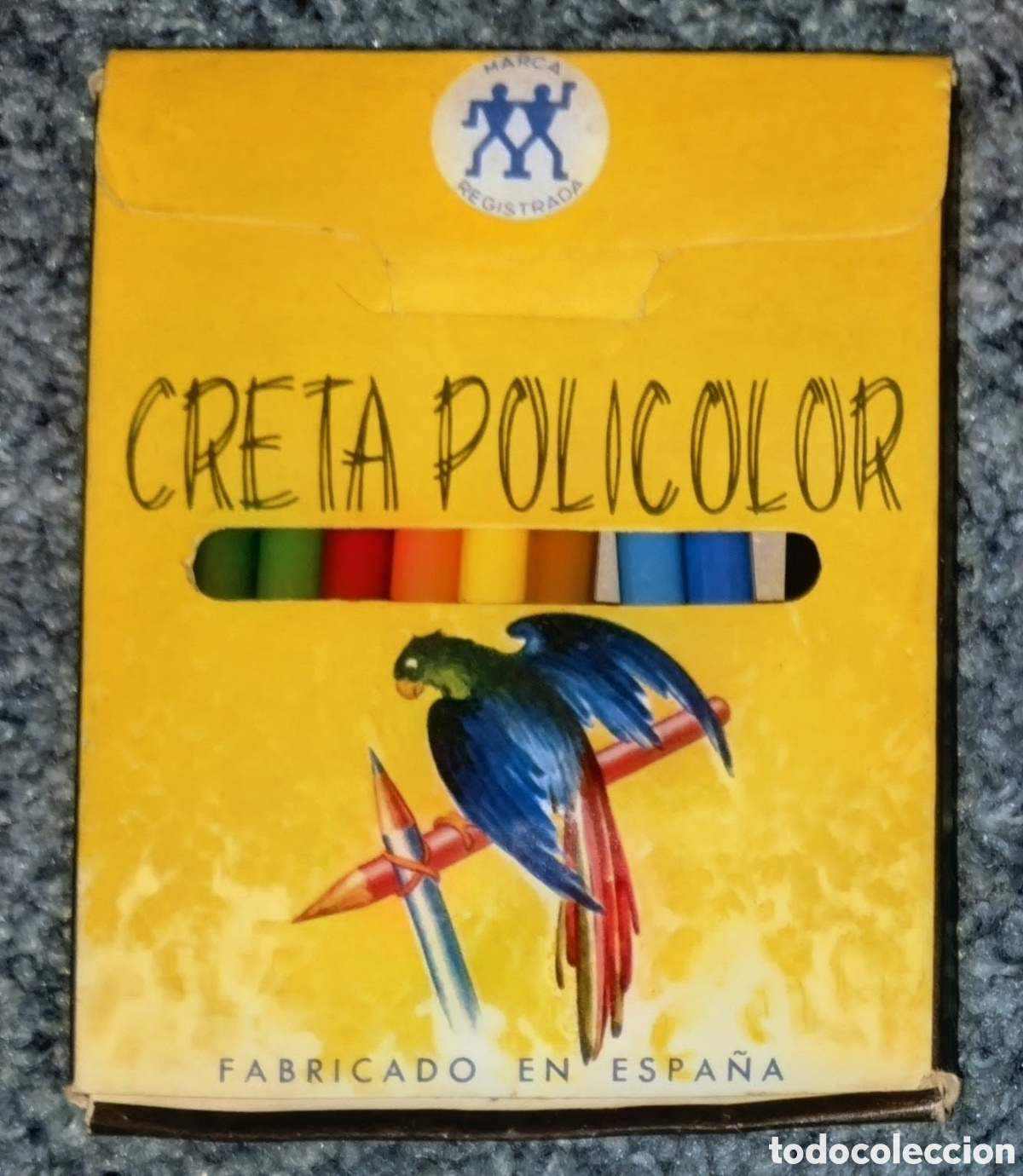 Vintage: CAJA 10 L&Aacute;PICES de COLORES vintage CRETA POLICOLOR a&ntilde;os 70 en NORMAL ESTADO se&ntilde;ales de uso normales