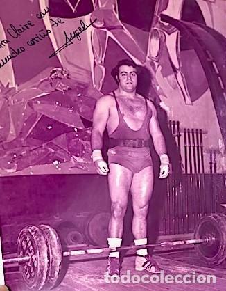 Vintage: Lote Halterofilia : Azulejo pintado a mano VII Campeonato. Sevilla / Foto halterofilia con aut&oacute;grafo