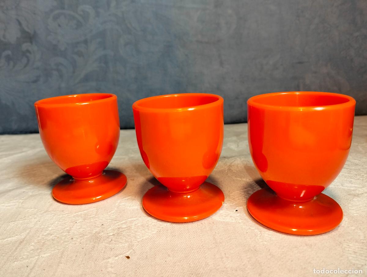 Vintage: Lote 3 vasitos hueveras vintage color naranja circulares Ta-Tay