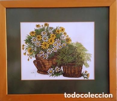 Vintage: MARGARITAS BLANCAS Y AMARILLAS -LAMINA ENMARCADA FIRMADA POR IDA PELLIE