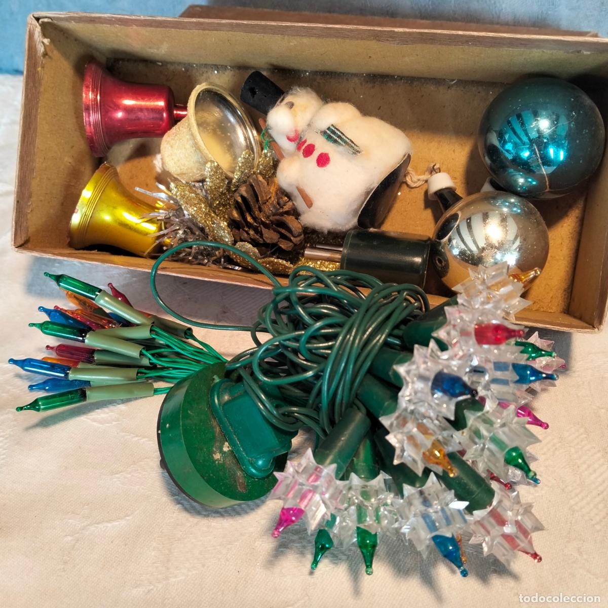 Vintage: Lote decoraciones de Navidad vintage luces bolas campanas &aacute;rbol mu&ntilde;eco de nieve a&ntilde;os 60