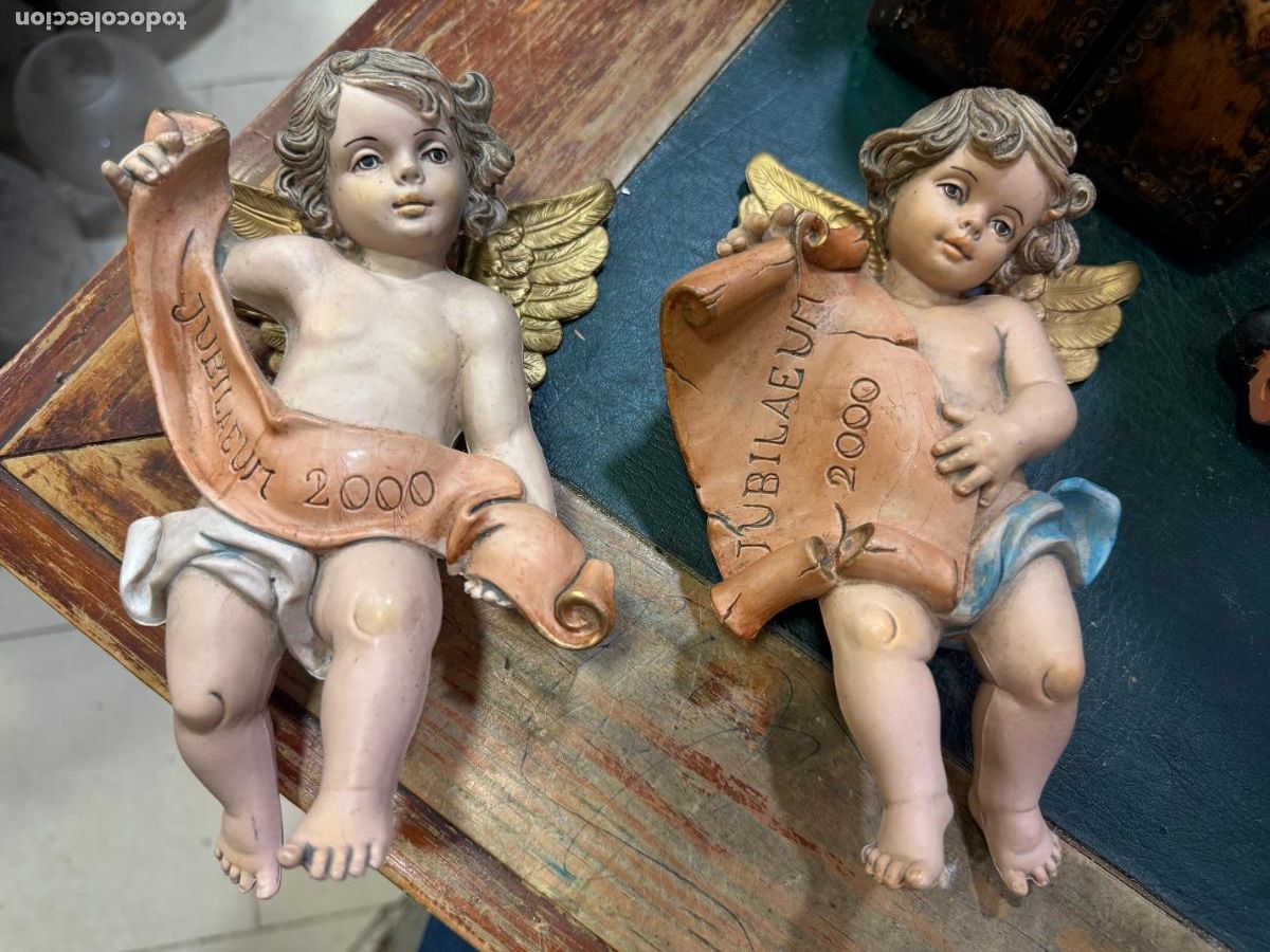 Vintage: PAREJA DE ANGELES QUERUBIN REALIZADO EN PASTA ITALIANA - MEDIDA 20 CM