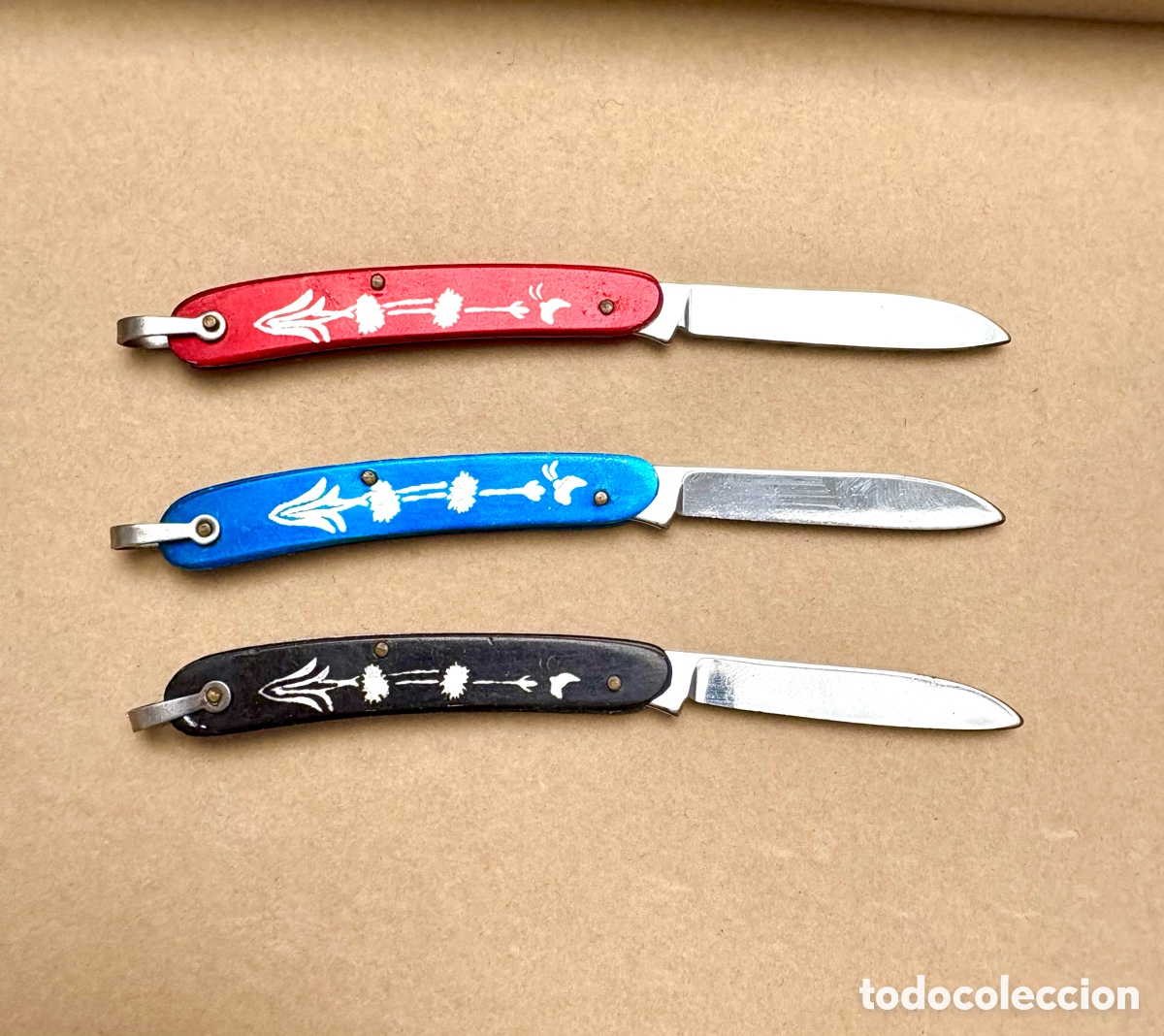 Vintage: Lote 3 Navajas Plegables Miniatura - Estilo Vintage - Decoraci&oacute;n Floral . A&ntilde;os 80