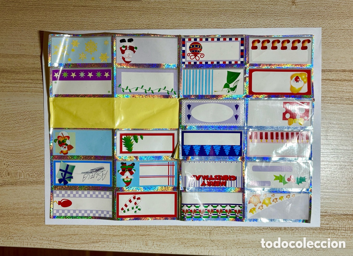 Vintage: Pliego 24 Etiquetas Navide&ntilde;as Vintage - Bordes Hologr&aacute;ficos - Stock Tienda 90s