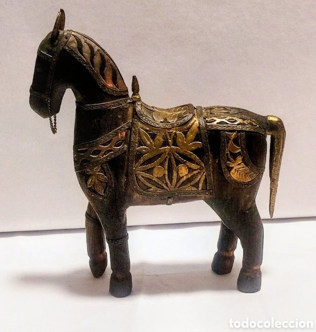 Vintage: escultura teca caballo indio