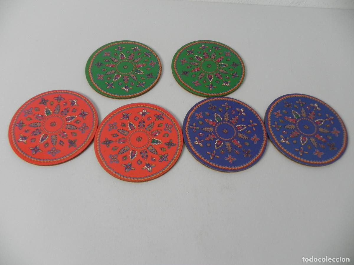 Vintage: Lote 6 Posavasos Vintage a&ntilde;os 70/80 - Dise&ntilde;os Mandalas Psicod&eacute;licos - Estilo Boho / Hippie