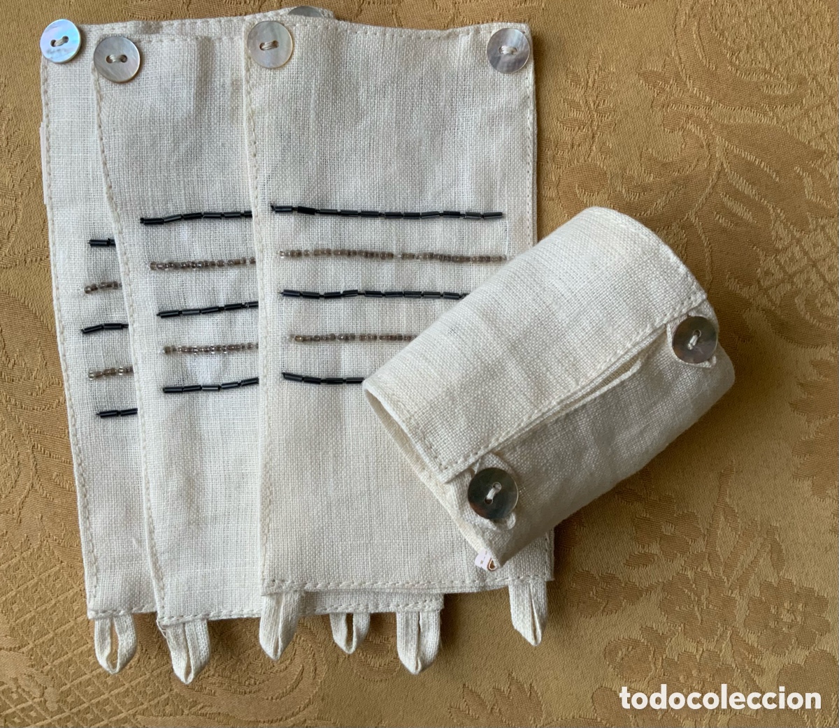 Vintage: 4 SERVILLETEROS DE HILO DE INDIA CON ABALORIOS - Foto 5