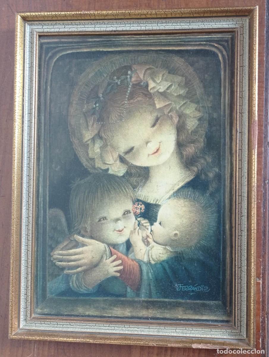 Vintage: LA VIRGEN DE LA FLOR - FERRANDIZ, EN MARCO DE MADERA. 39 X 29 CM