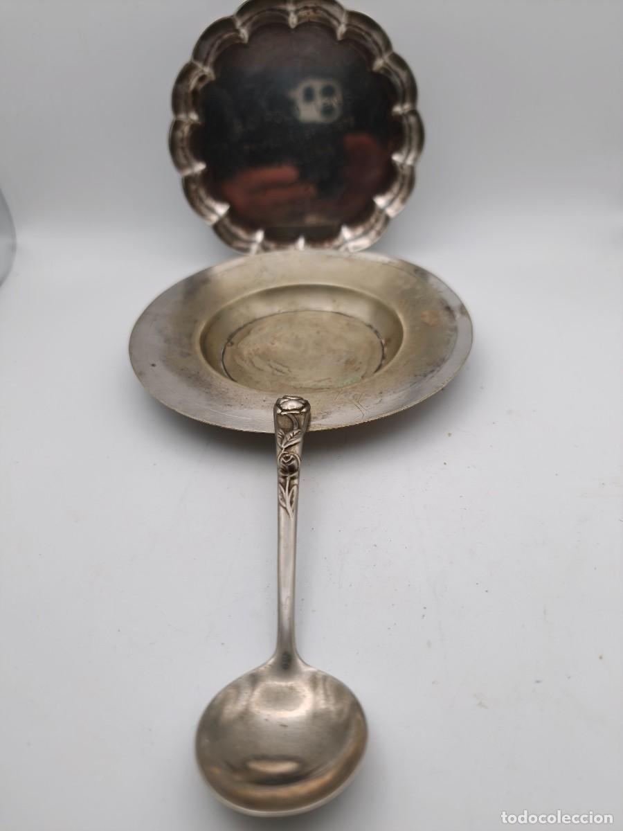 Vintage: Lote de,Plato de peltro o esta&ntilde;o,trofeo tenis, RC POLO Barcelona,cuchara , recuerdo boda.
