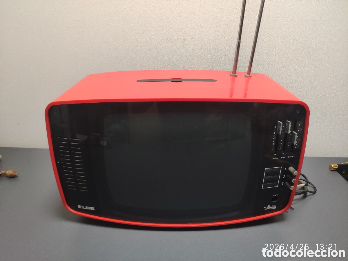 Vintage: Televisor retro vintage ELBE rojo port&aacute;til a&ntilde;os 70 &ndash; Pantalla CRT &ndash; Decoraci&oacute;n coleccionista