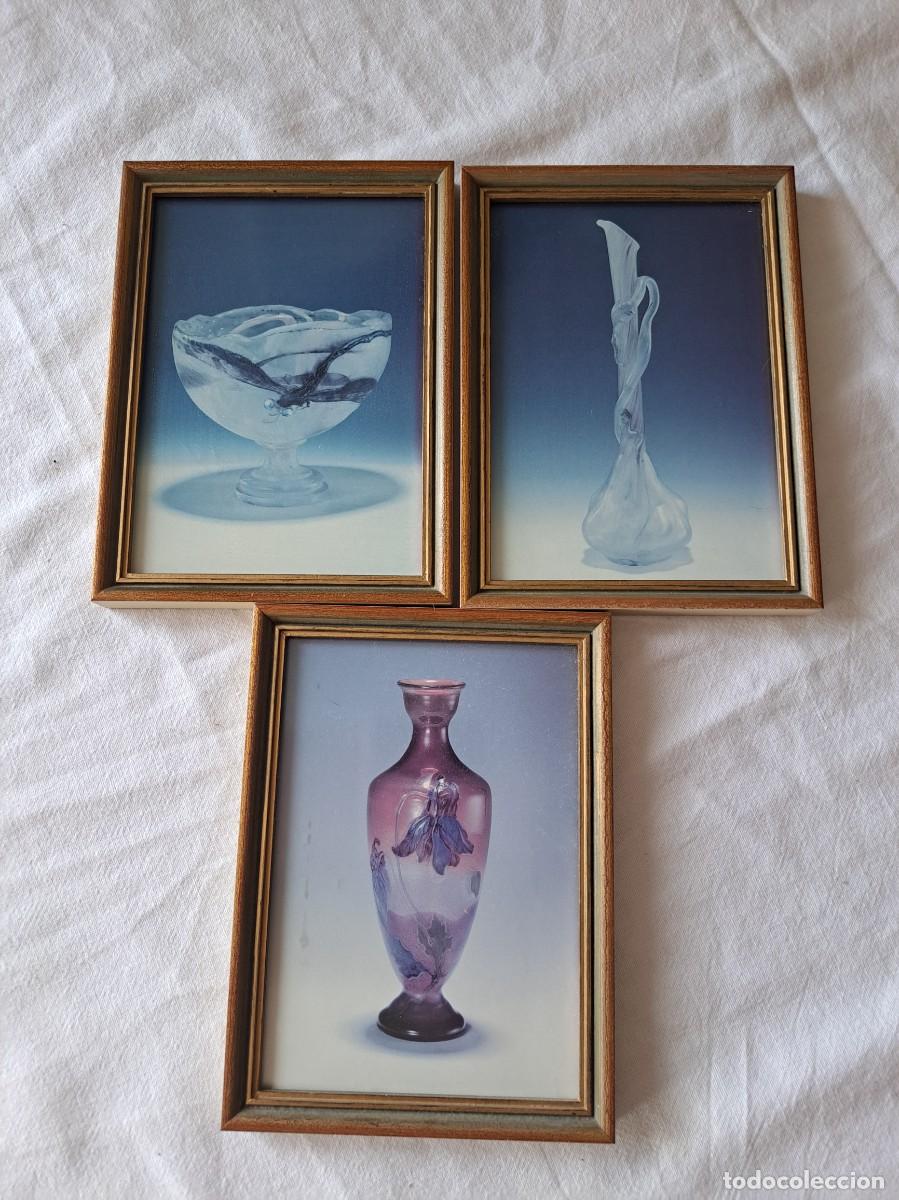 Vintage: Lote de 3 cuadros con im&aacute;genes de cristaler&iacute;a piezas Art Nouveau-Francia entre 1860 y 1914.