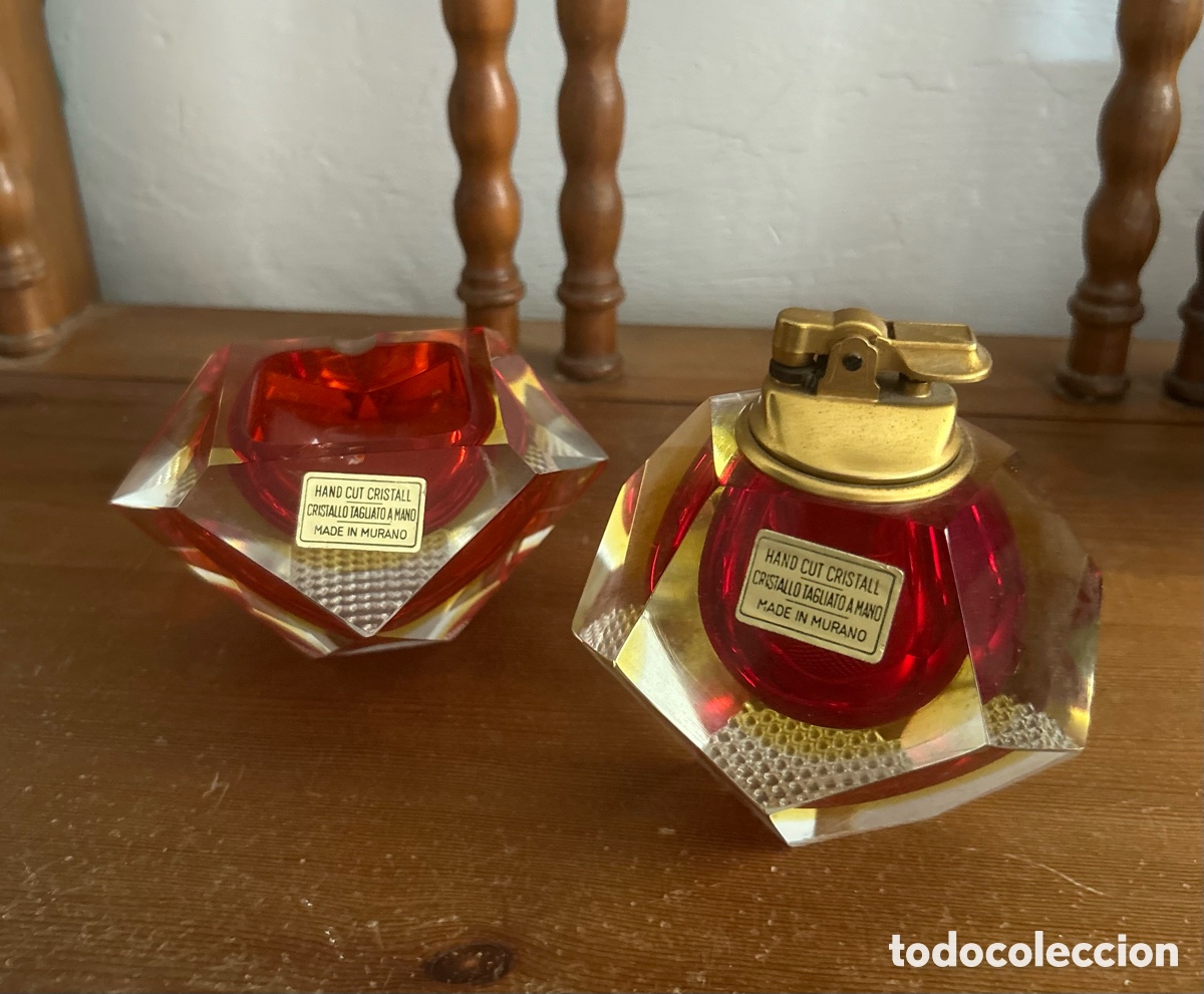 Vintage: Juego de cenicero y mechero de murano