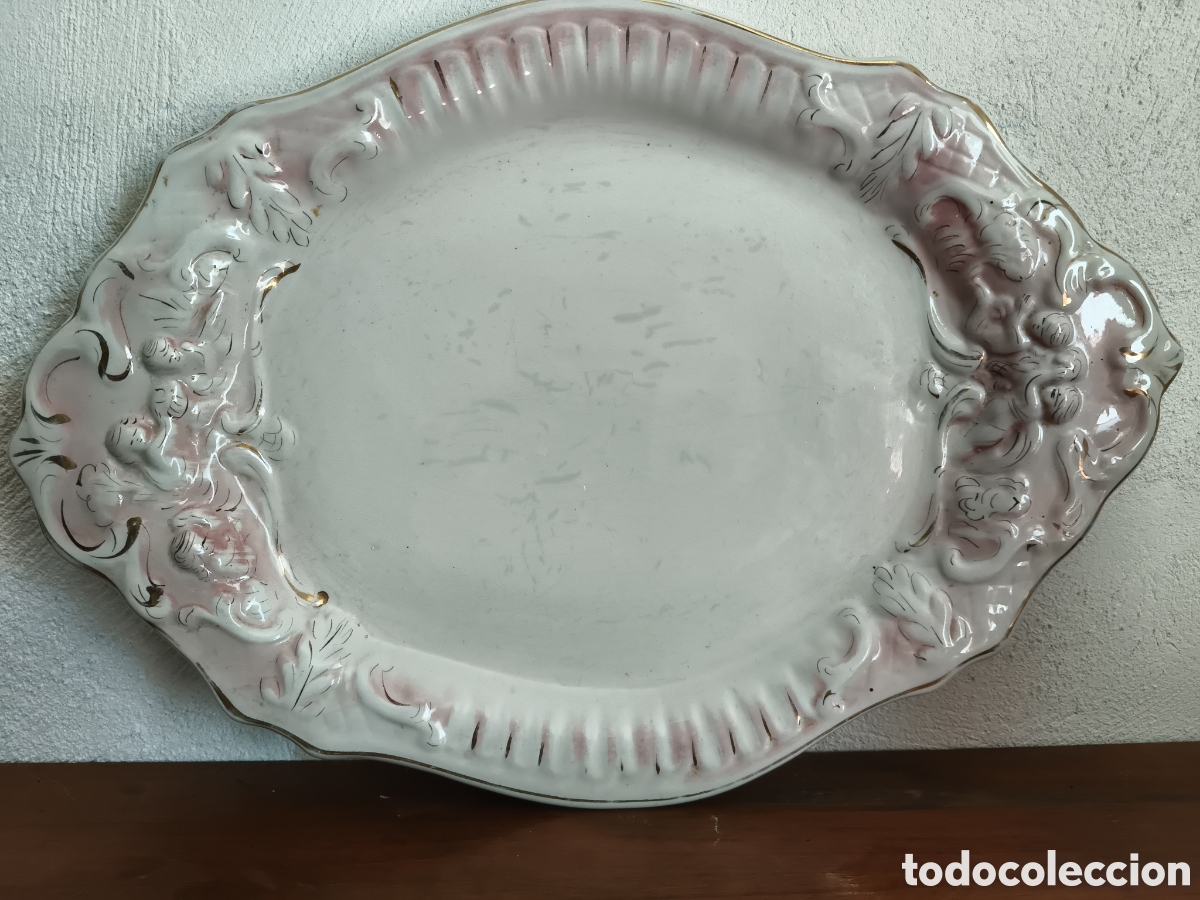 Vintage: Gran bandeja en porcelana de Portugal ideal sopera con querubines en relieve