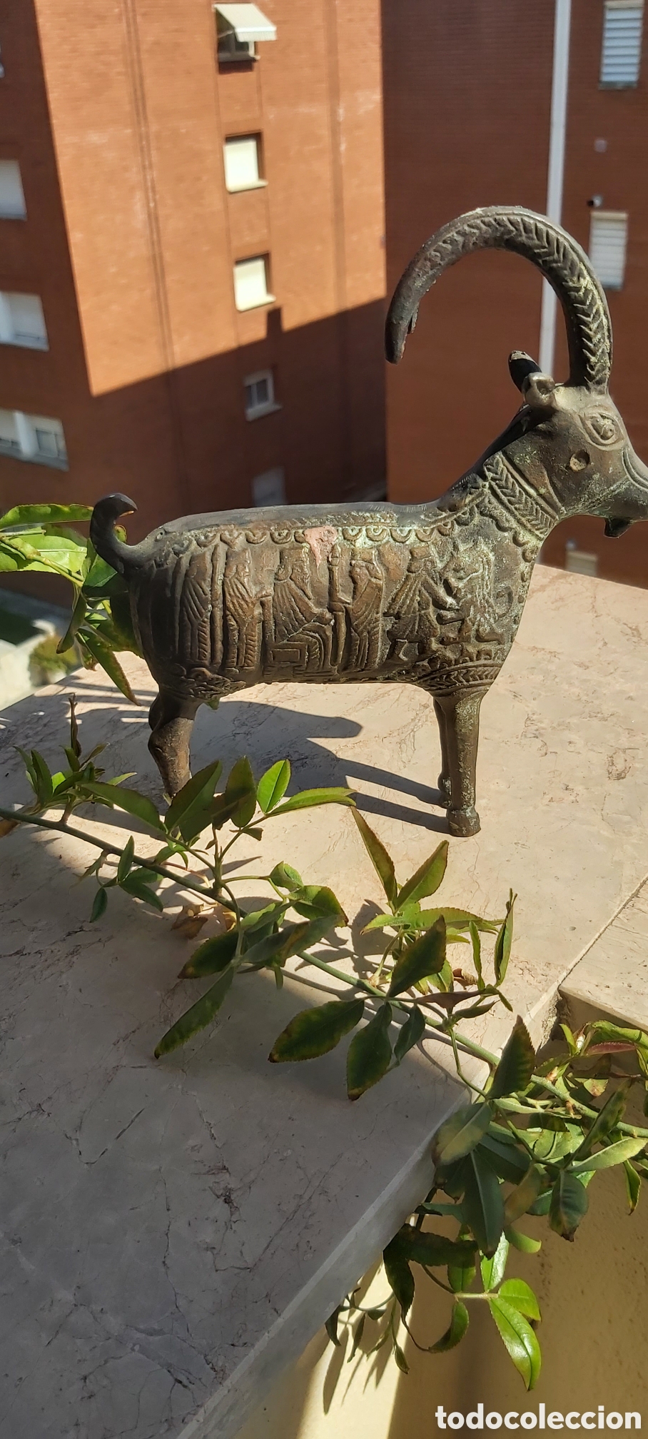 Vintage: Figura Carnero ibex/Persa Vintage Bronce Grabado