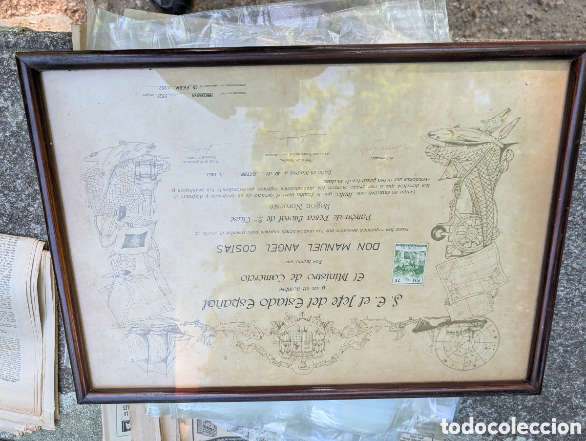 Vintage: T&iacute;tulo Antiguo Patr&oacute;n de Pesca Litoral 2&ordf; Clase - 1963 - Manuel &Aacute;ngel Costas - Ilustrado