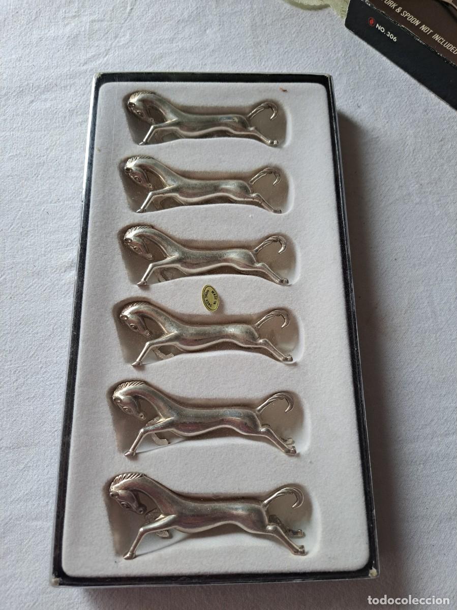 Vintage: Juego de 6 apoya cubiertos antiguos, chapados en plata, con forma de caballo - 1960 - Hong K