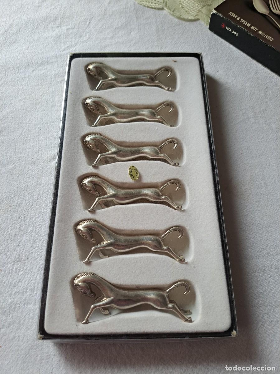 Vintage: Juego de 6 apoya cubiertos antiguos, chapados en plata, con forma de caballo - 1960 - Hong K