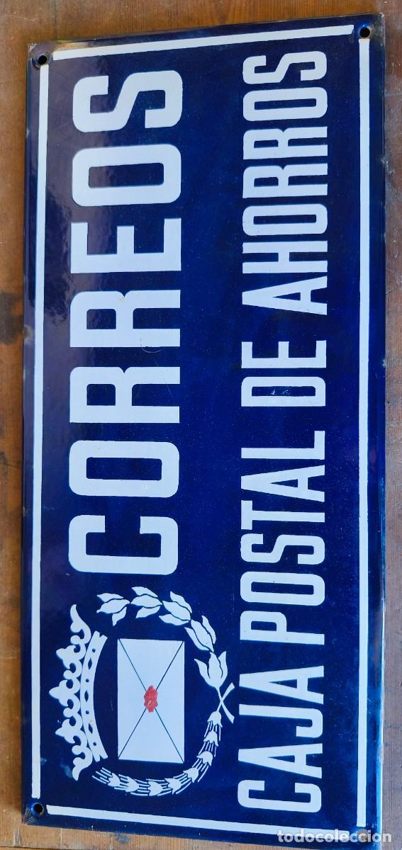 Vintage: Placa esmaltada correos caja postal de ahorros