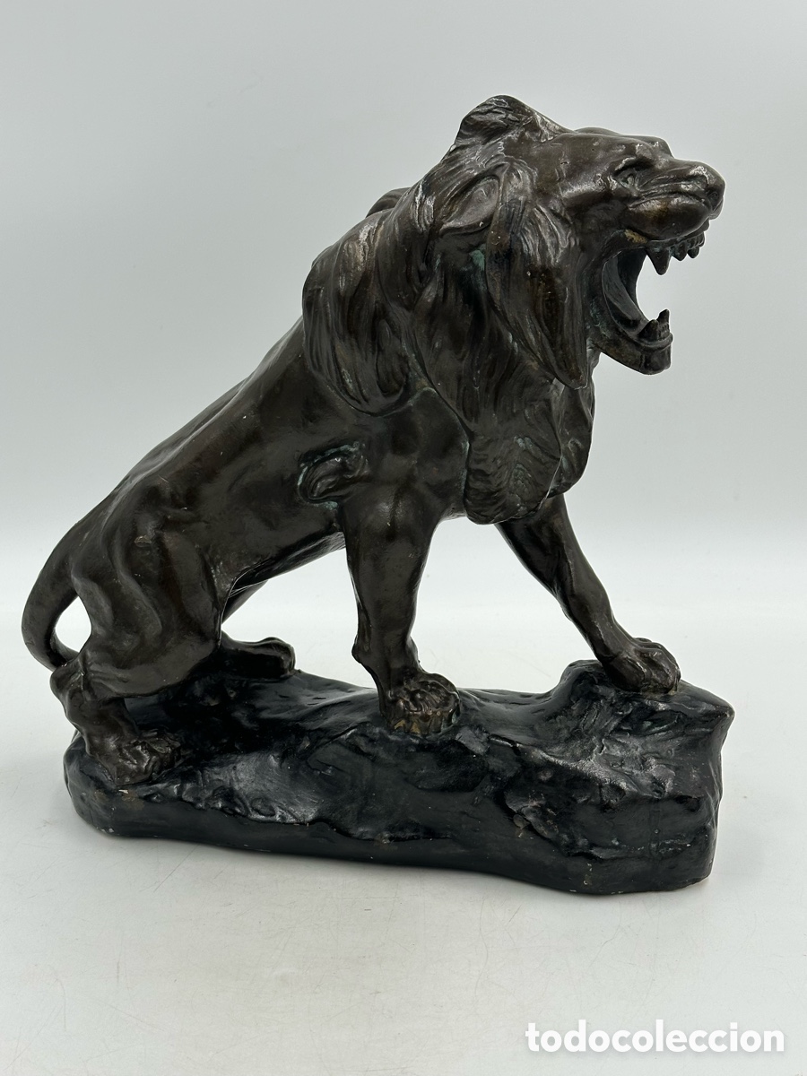 Vintage: Antigua figura de leon en yeso o estuco policromado - Vintage a&ntilde;os 60