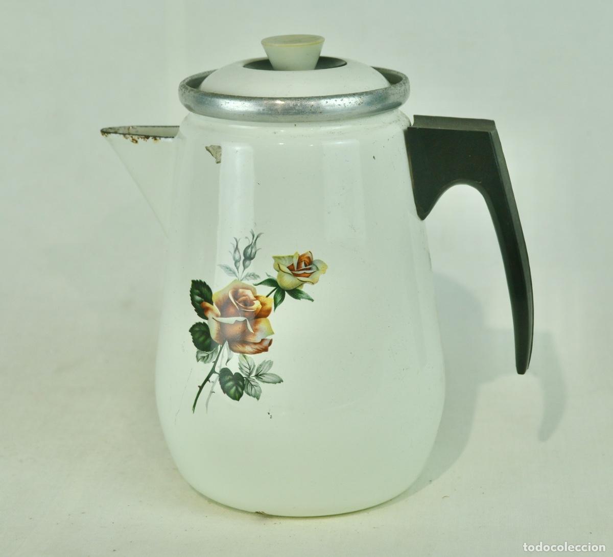 Vintage: Cafetera con dibujos de rosas - Foto 4