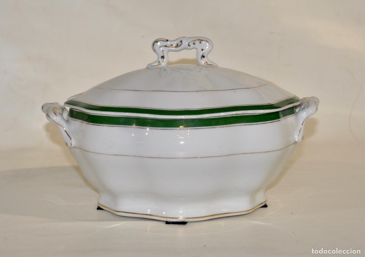 Vintage: Sopera francesa blanca con bordes verdes - Foto 1