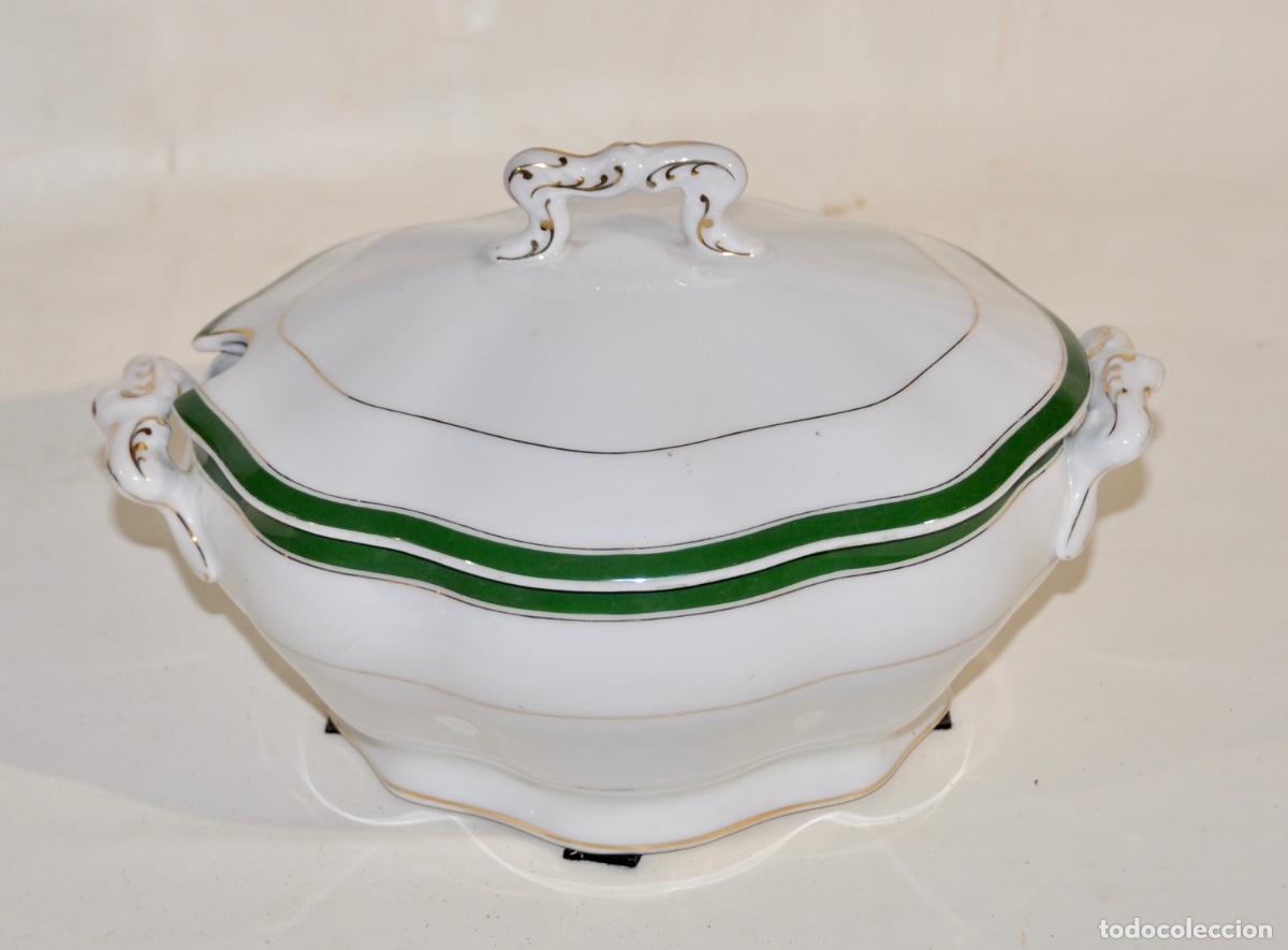 Vintage: Sopera francesa blanca con bordes verdes - Foto 2