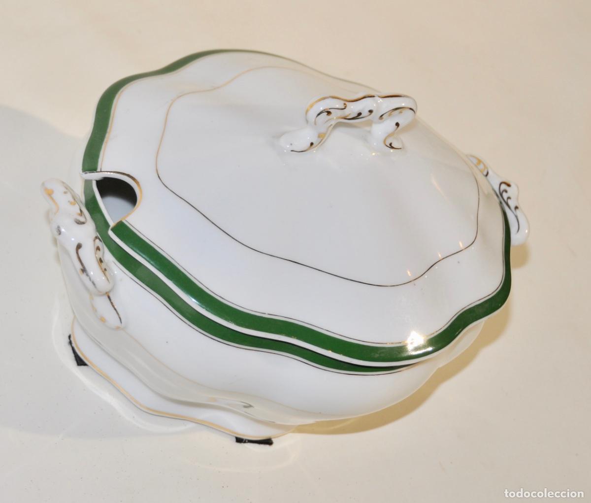 Vintage: Sopera francesa blanca con bordes verdes - Foto 3