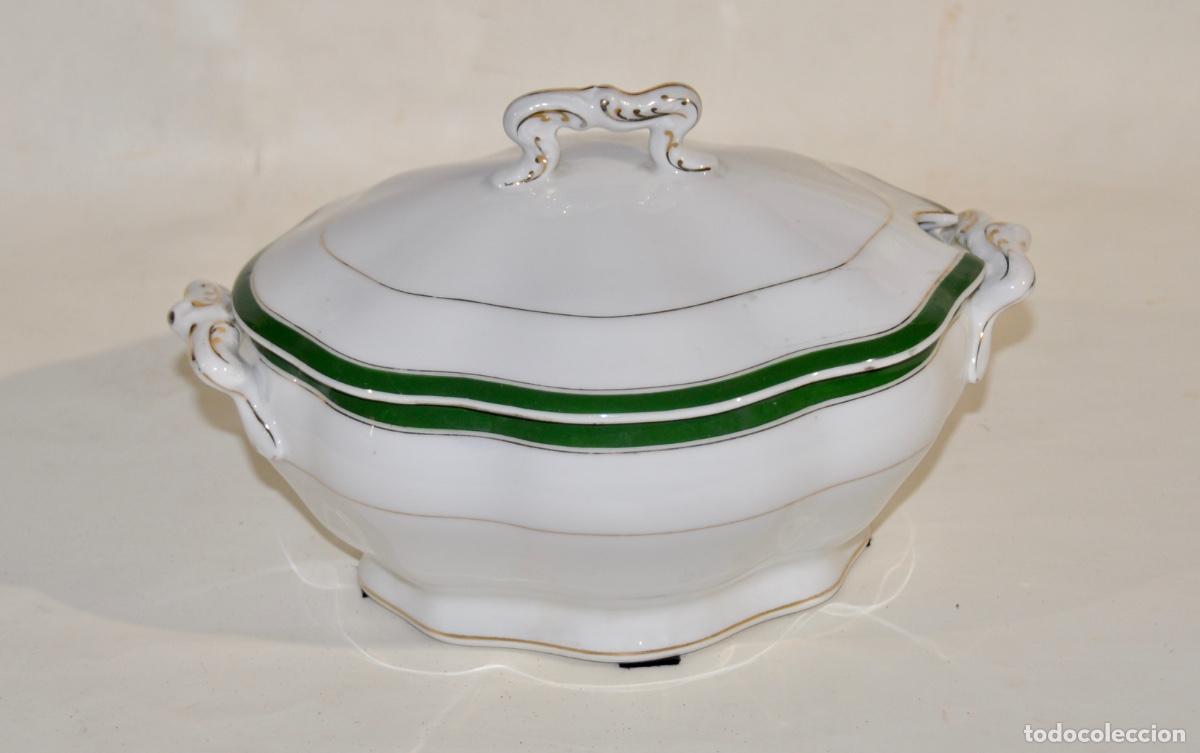 Vintage: Sopera francesa blanca con bordes verdes - Foto 5