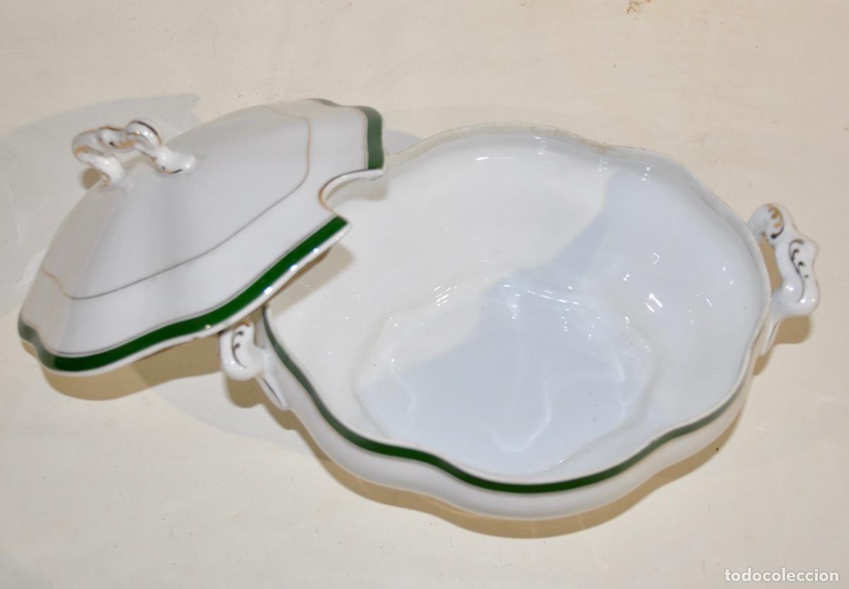 Vintage: Sopera francesa blanca con bordes verdes - Foto 6