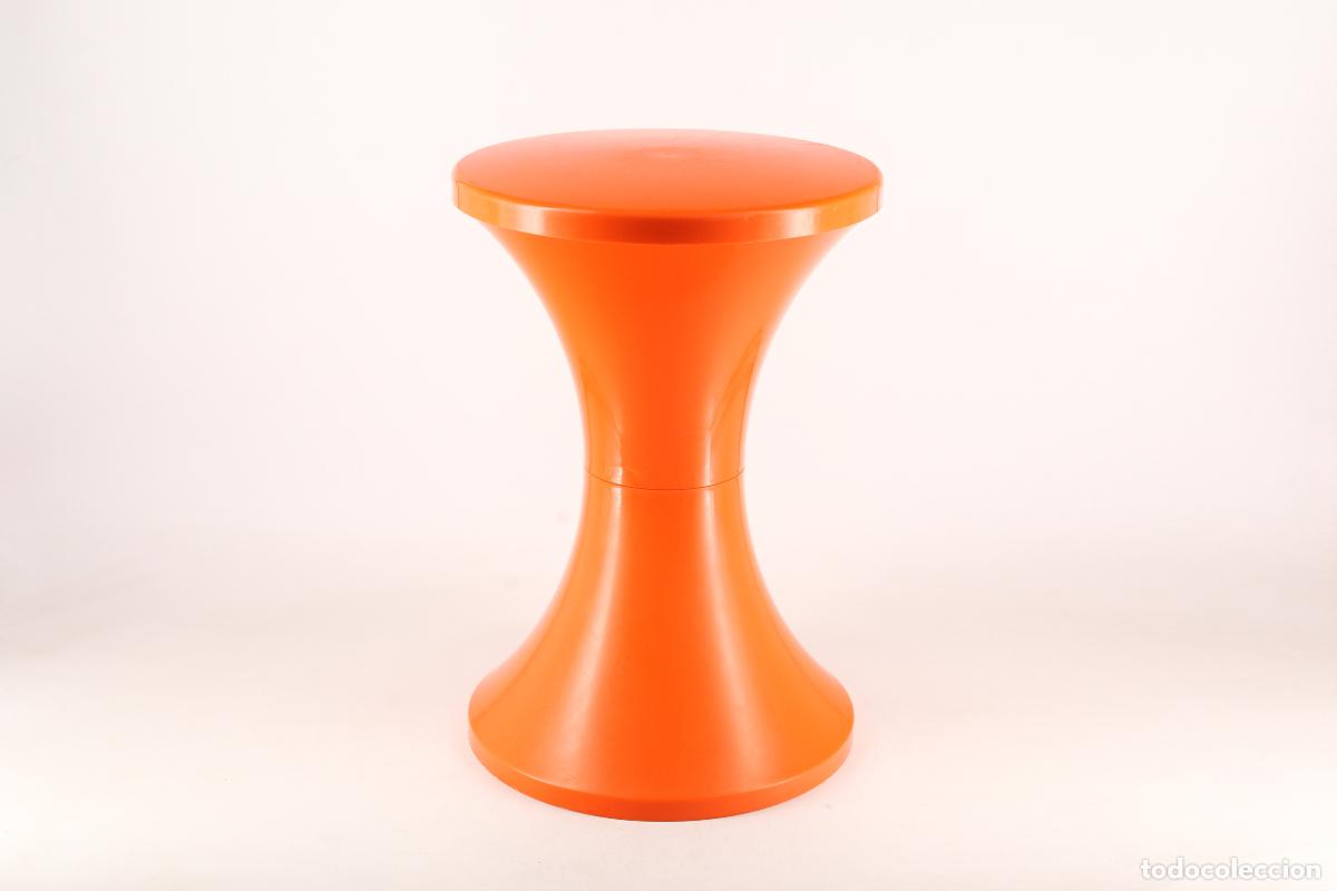 Vintage: taburete de plastico tam tam francia 70's retro vintage mesita diabolo naranja orginal pop