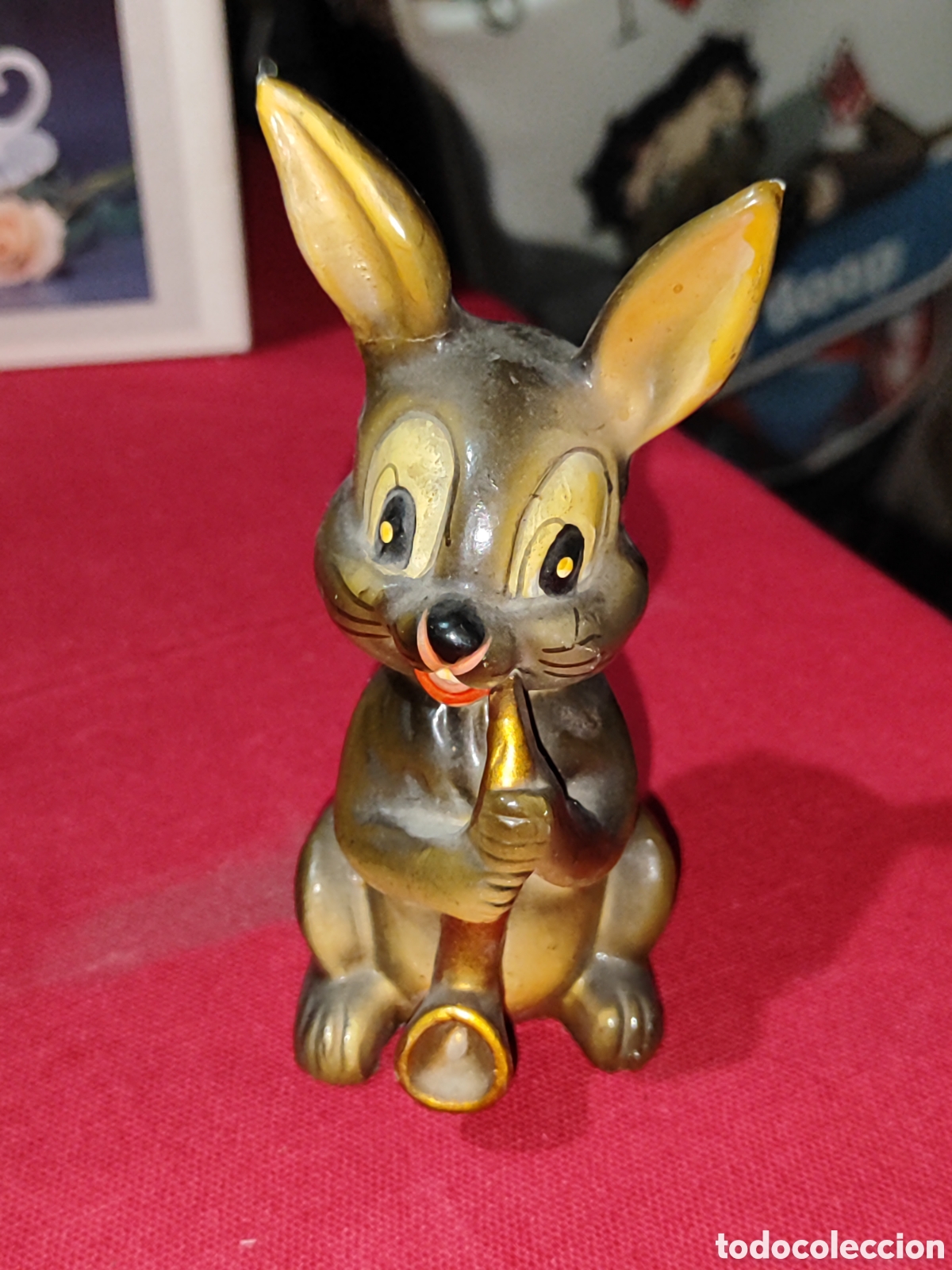 Vintage: Graciosa figura conejo de yeso pintado a mano Made in Spain