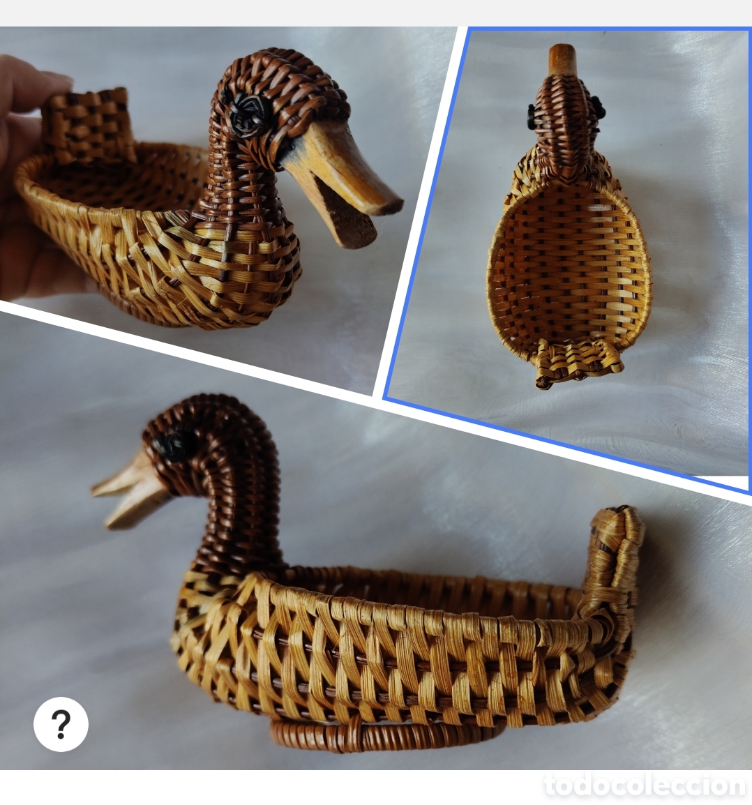 Vintage: Cesta de mimbre en forma de pato decorativa macetero artesanal vintage r&uacute;stico