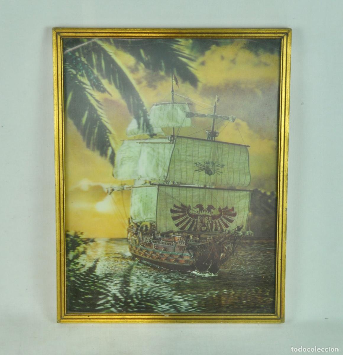 Vintage: Cuadro barco en 3D tonos marrones