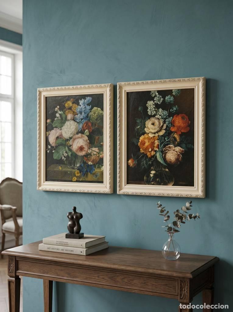Vintage: PAREJA DE CUADROS CON FLORES