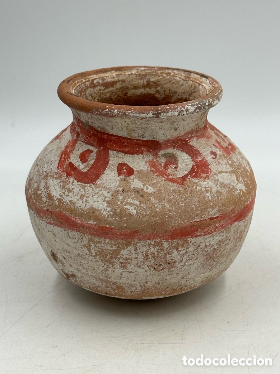Vintage: Peque&ntilde;o recipiente de barro policromado