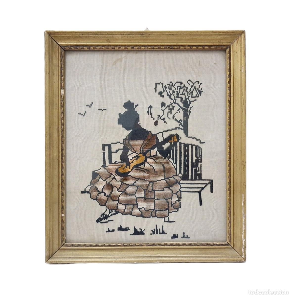 Vintage: Bordado de silueta de dama con crinolina estilo victoriano vintage &ndash; Enmarcado