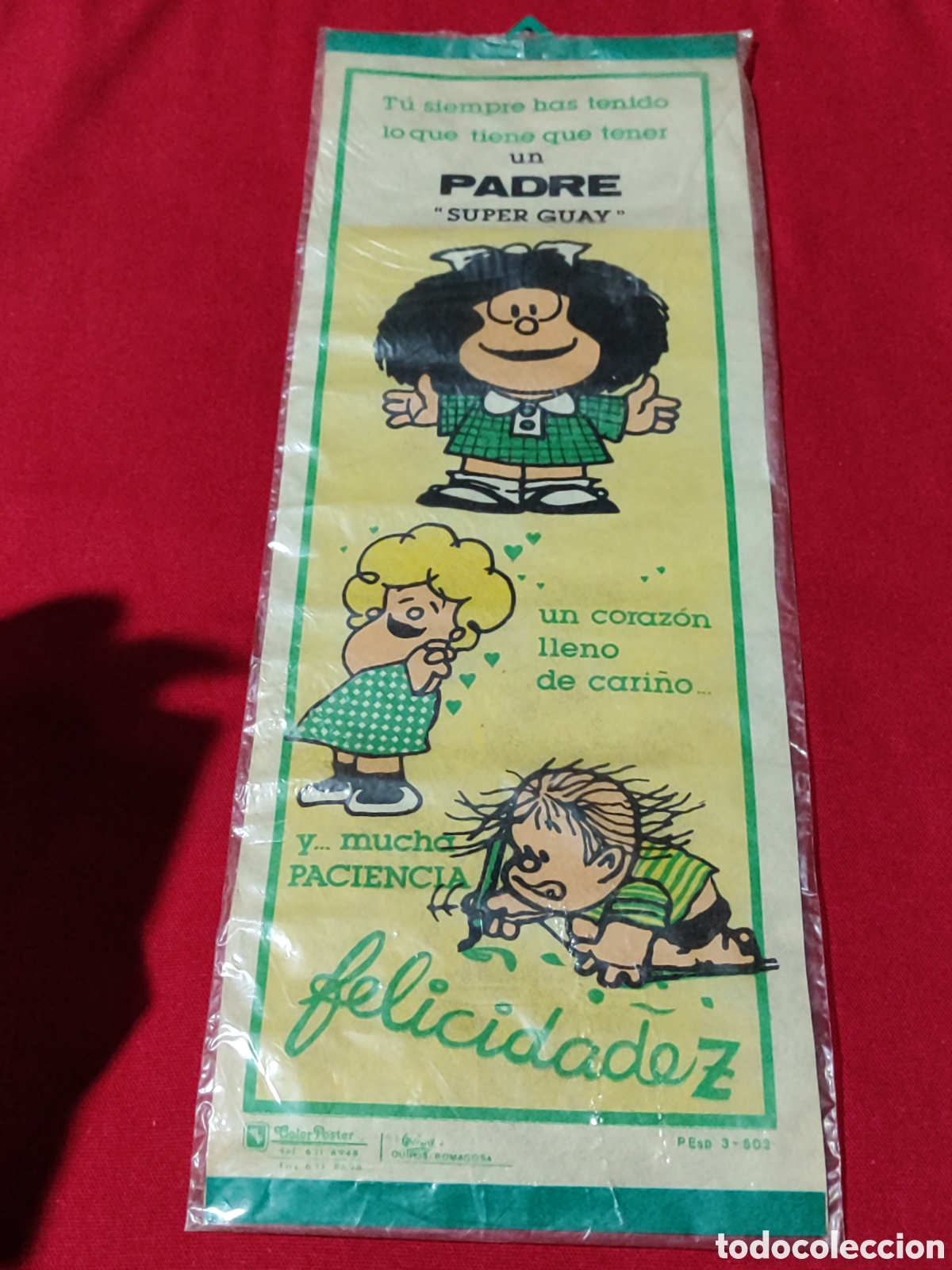 Vintage: Tapete poster de tela original Mafalda y amigos dedicado al Padre