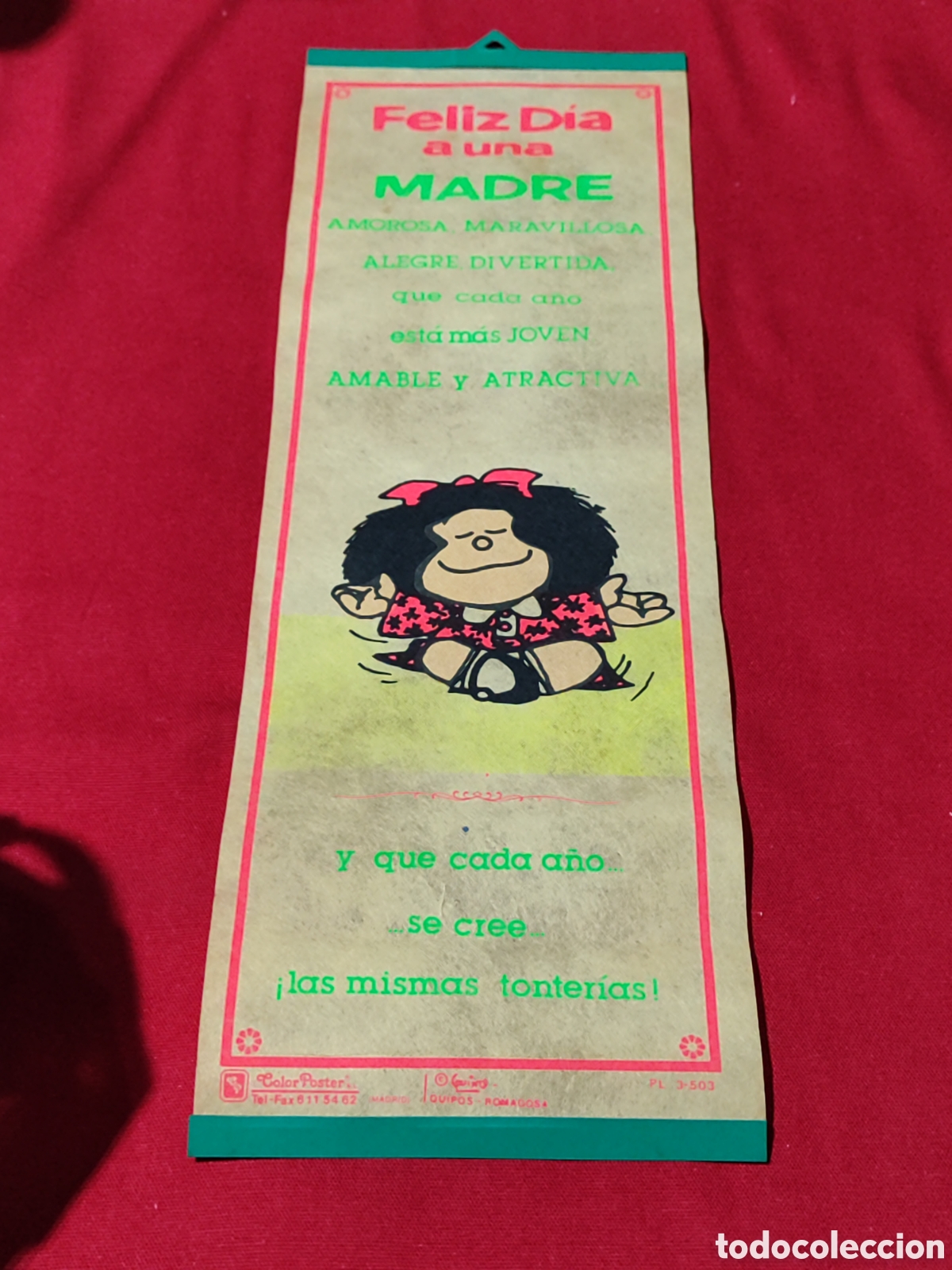 Vintage: Tapete poster de tela original Mafalda dedicado a la madre