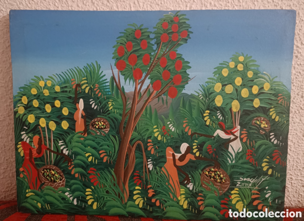Vintage: Cuadro original estilo Naif Dominicano - Cosecha tropical (2008)