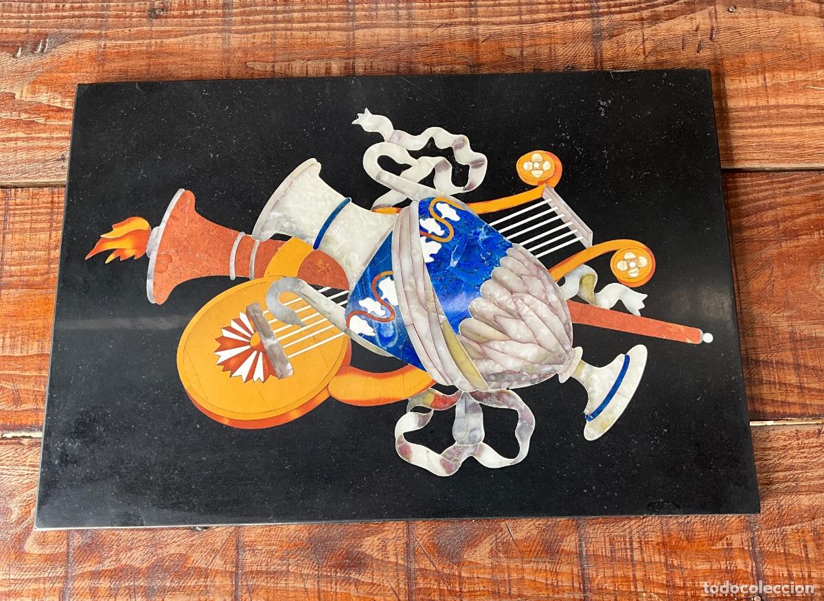 Vintage: CUADRO - PANEL DE PARED DE INCRUSTACI&Oacute;N DE M&Aacute;RMOL - PIETRA DURA - CON PIEDRAS SEMIPRECIOSAS - REF 1