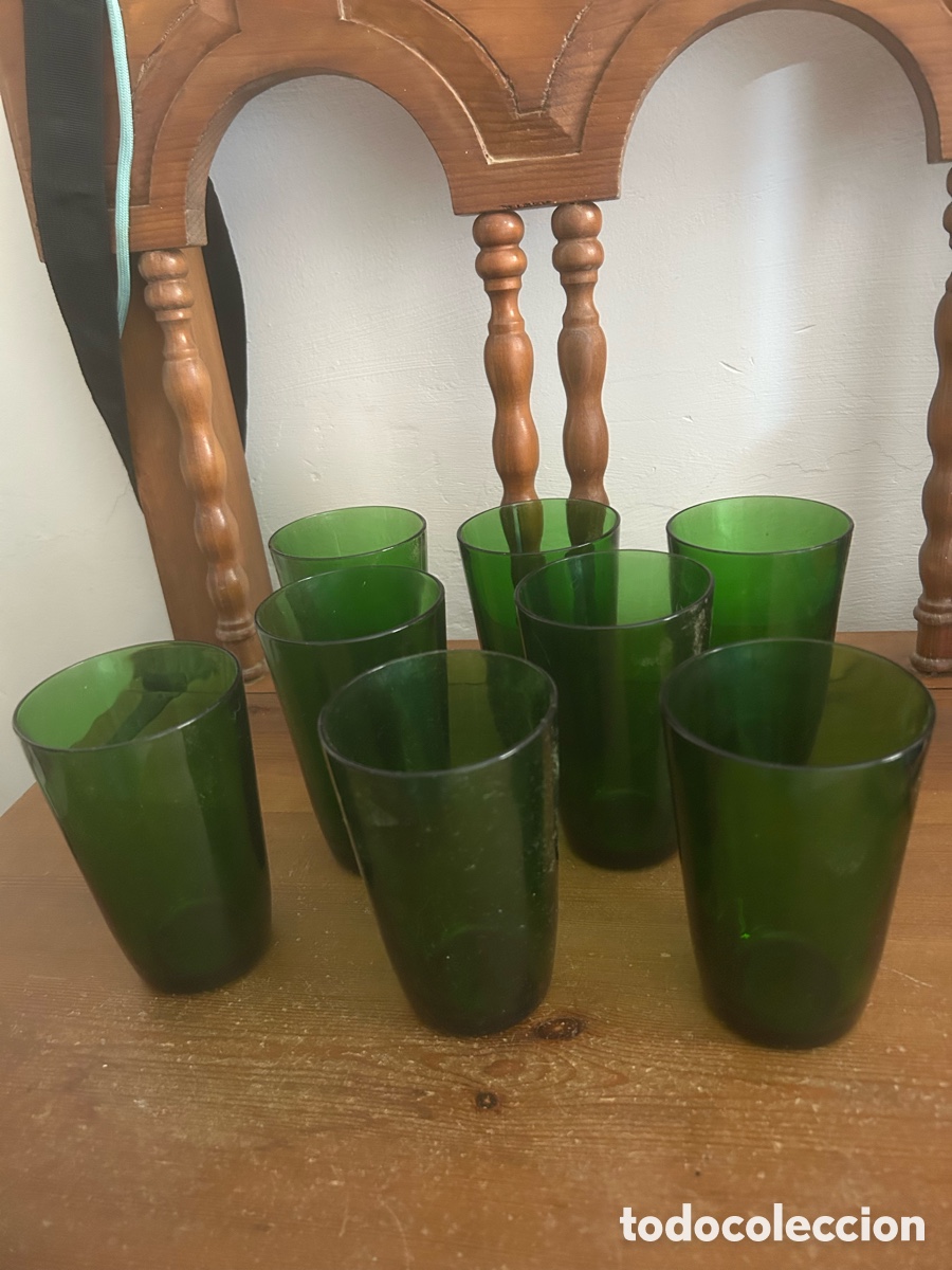Vintage: 8 vasos vereco cristal verde