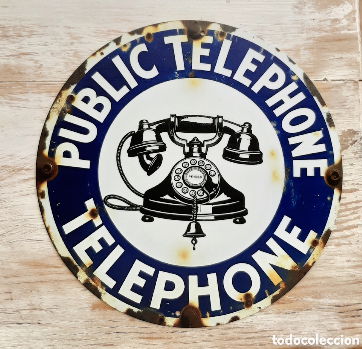 Vintage: Cartel chapa Tel&eacute;fono P&uacute;blico